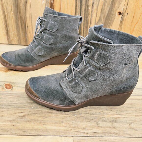 Sorel Toronto Waterproof Gray Lace-Up Wedge Boots Size 12 - Picture 3 of 6
